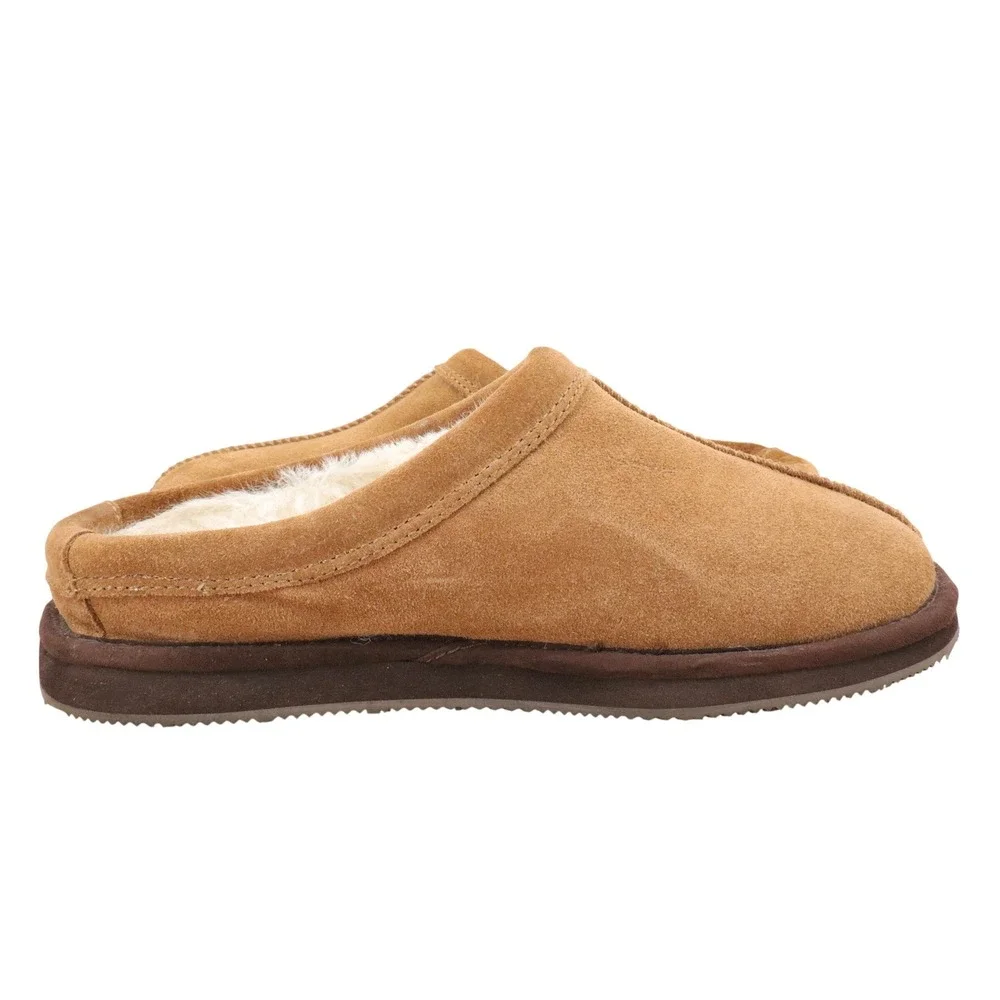 Mr Slippers Men's Tan Suede Shearling Lined Moccasin Slippers Slip‎ On Shoes